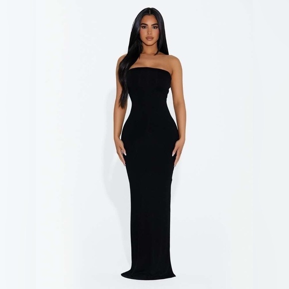 NEW NAKED WARDROBE BLACK 4 WAY STRETCH STRAPLESS FLOOR LENGTH MAXI DRESS - Picture 4 of 9